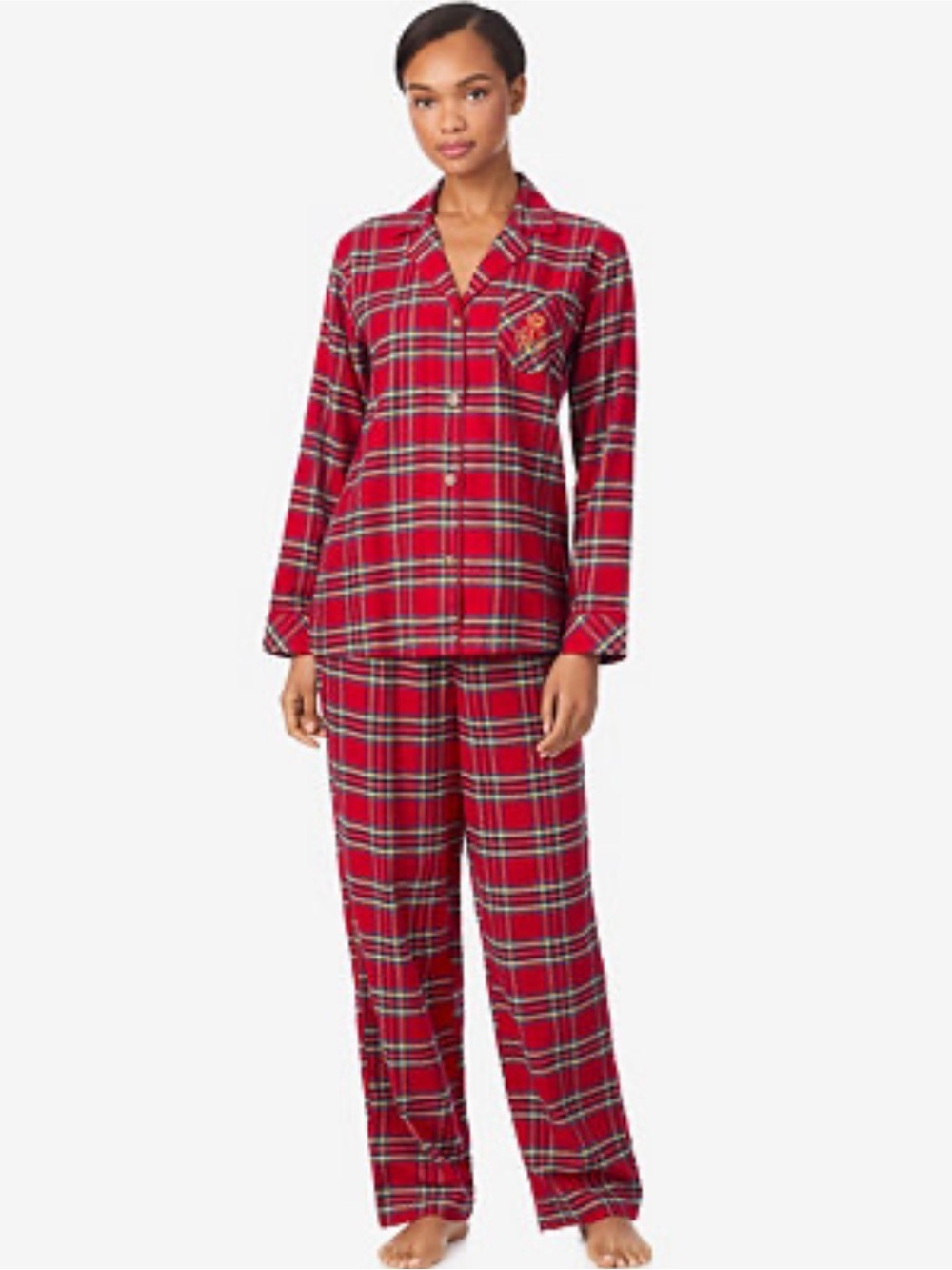NWT Lauren Ralph Lauren Red/Colorful Plaid ALL-FLEECE Classic Pajama Set L SOFT